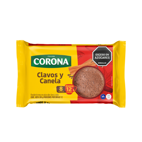 CHOCOLATE CORONA CLAVOS Y CANELA 200G X8PASTILLAS